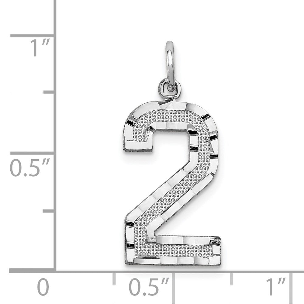 Million Charms 14K White Gold Themed Casted Large Diamond Cut Number 2 Charm