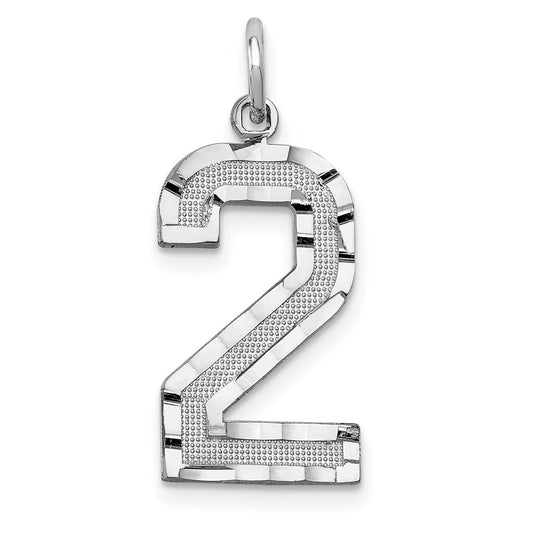 Million Charms 14K White Gold Themed Casted Large Diamond Cut Number 2 Charm
