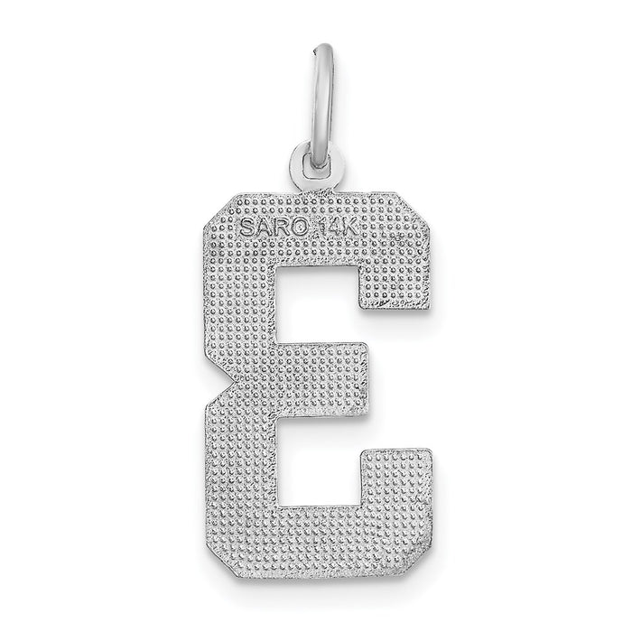 Million Charms 14K White Gold Themed Casted Large Diamond Cut Number 3 Charm