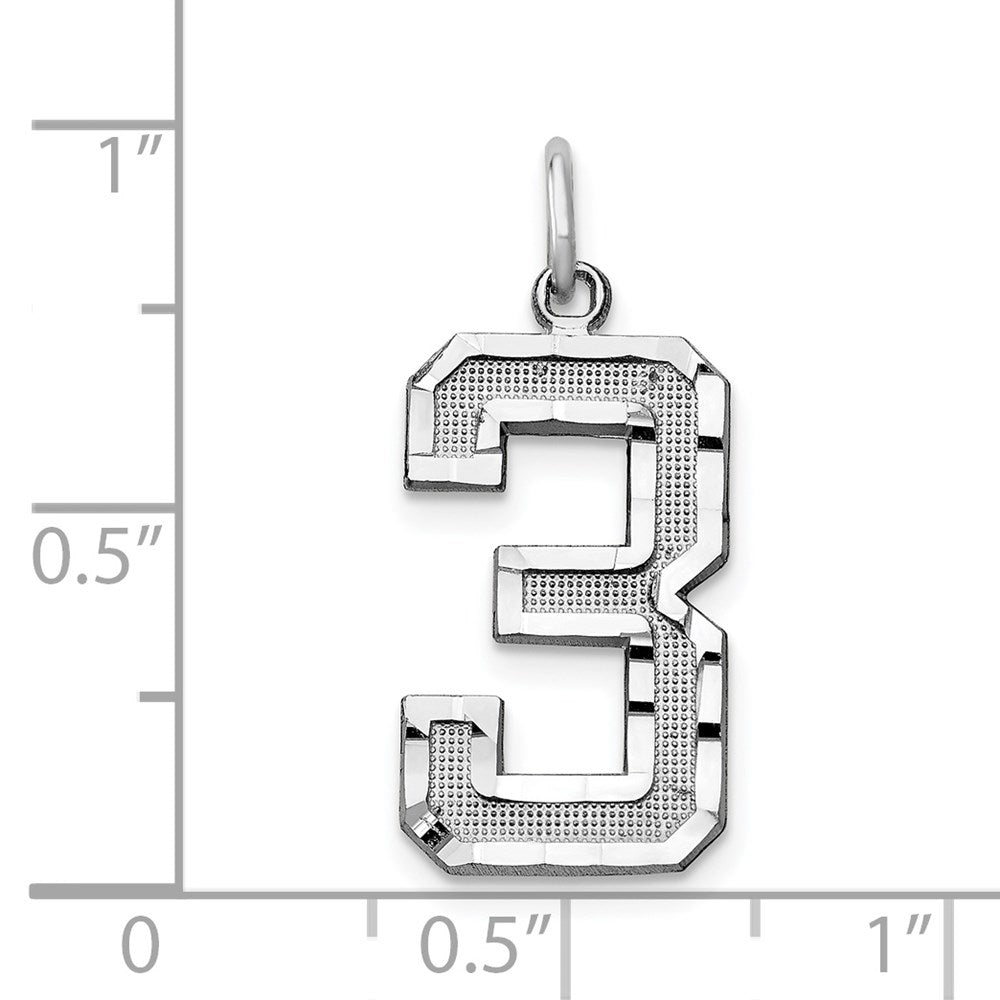 Million Charms 14K White Gold Themed Casted Large Diamond Cut Number 3 Charm