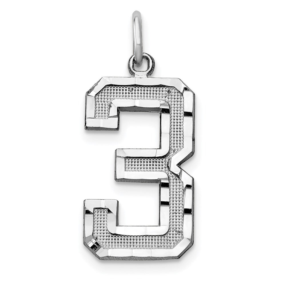 Million Charms 14K White Gold Themed Casted Large Diamond Cut Number 3 Charm