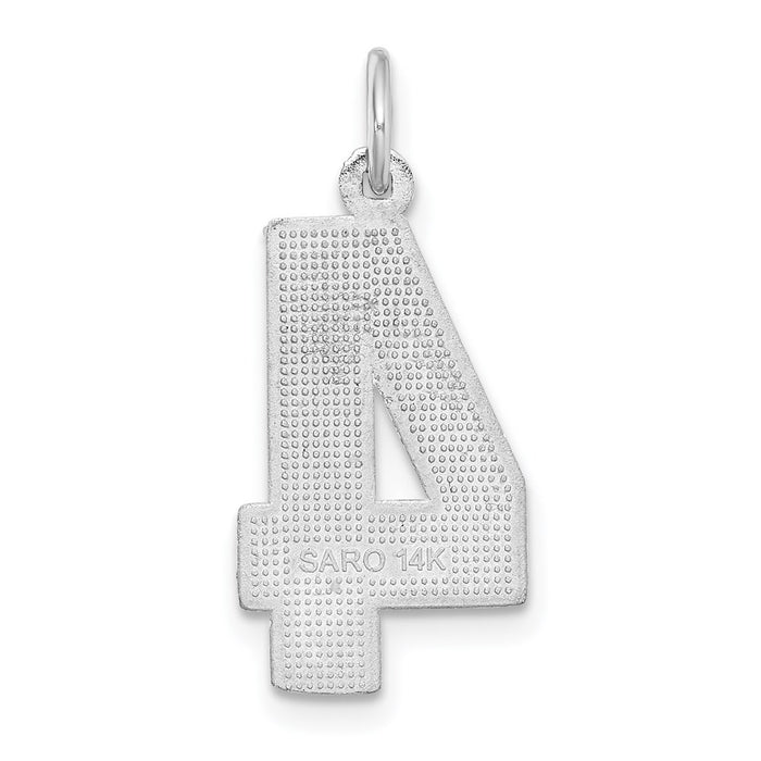 Million Charms 14K White Gold Themed Casted Large Diamond Cut Number 4 Charm