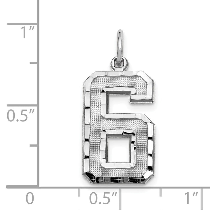 Million Charms 14K White Gold Themed Casted Large Diamond Cut Number 6 Charm