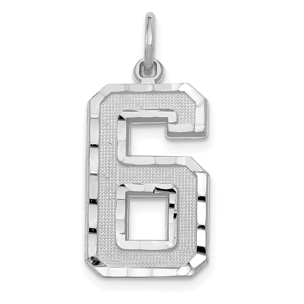 Million Charms 14K White Gold Themed Casted Large Diamond Cut Number 6 Charm