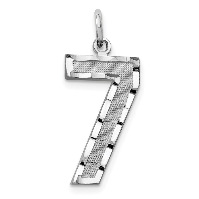 Million Charms 14K White Gold Themed Casted Large Diamond Cut Number 7 Charm