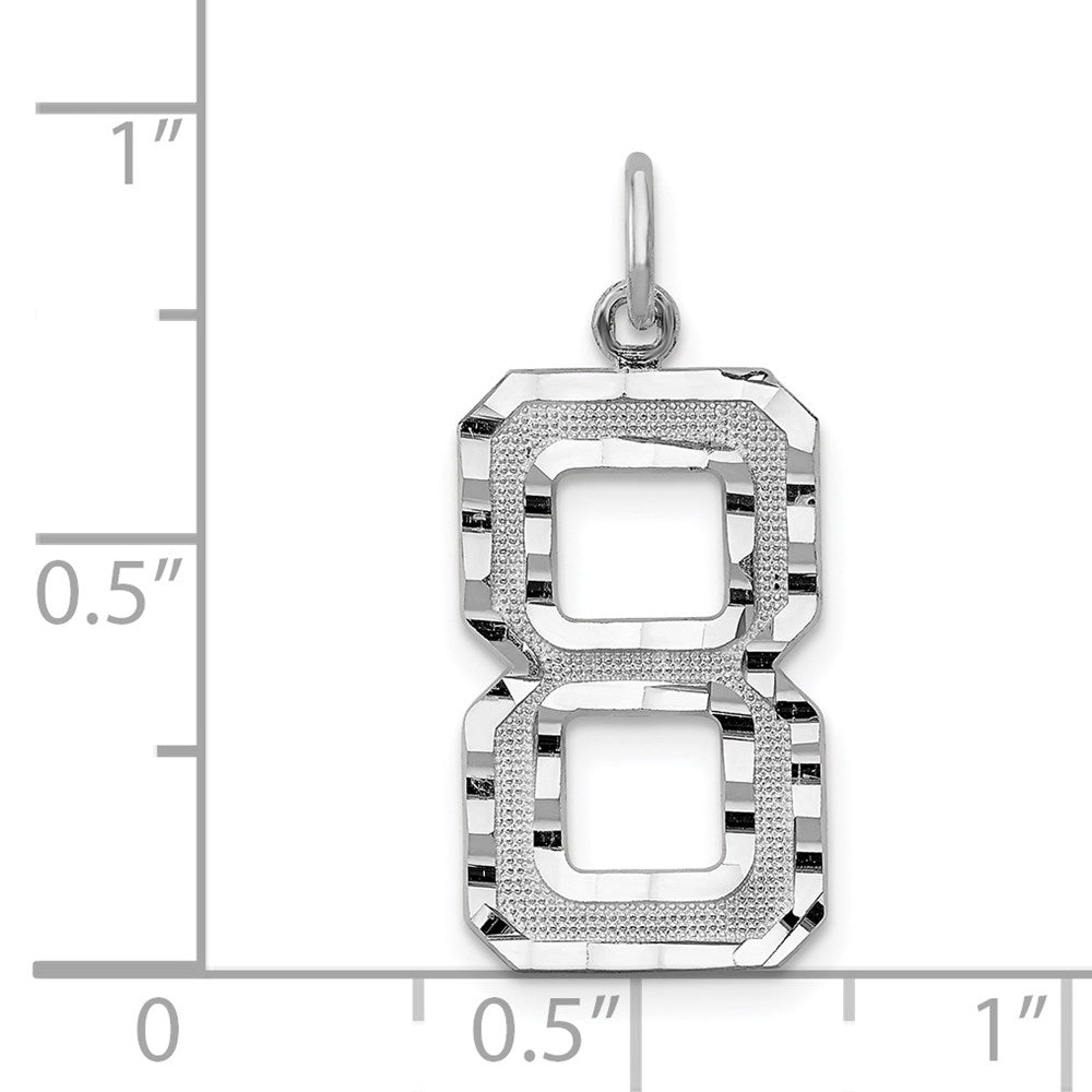 Million Charms 14K White Gold Themed Casted Large Diamond Cut Number 8 Charm