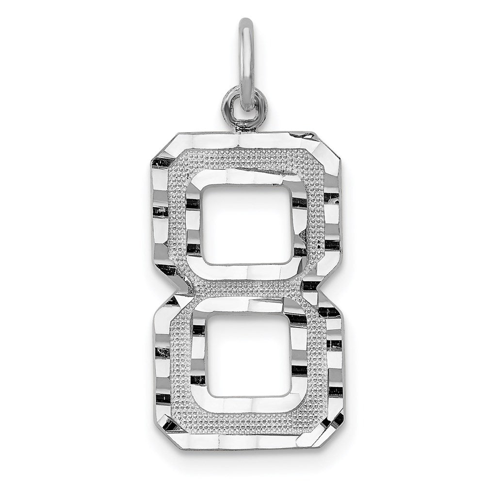 Million Charms 14K White Gold Themed Casted Large Diamond Cut Number 8 Charm