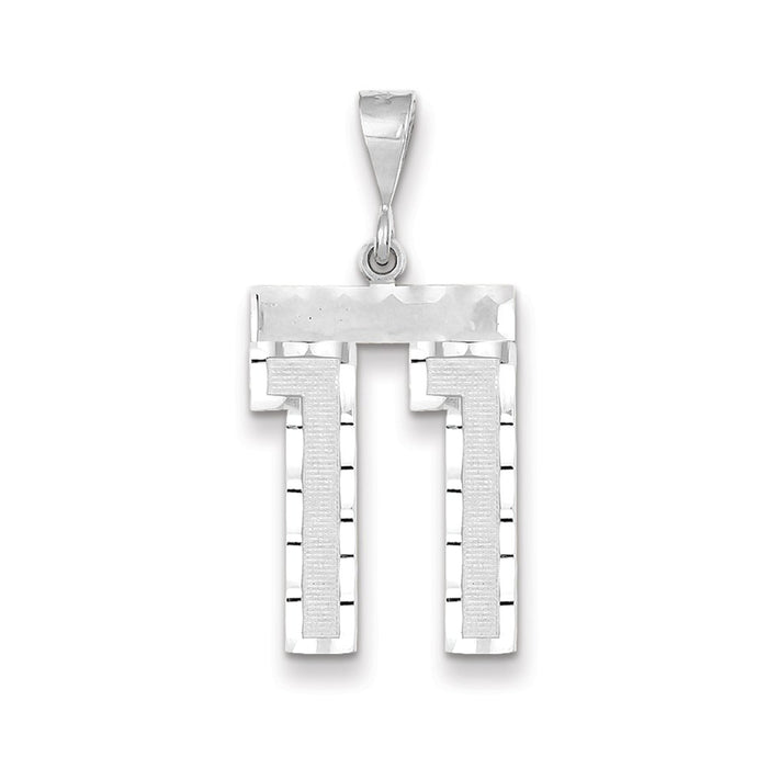 Million Charms 14K White Gold Themed Large Diamond-Cut Number 11 Charm
