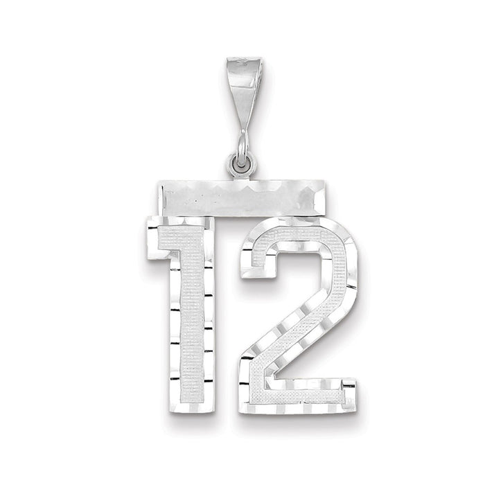 Million Charms 14K White Gold Themed Large Diamond-Cut Number 12 Charm