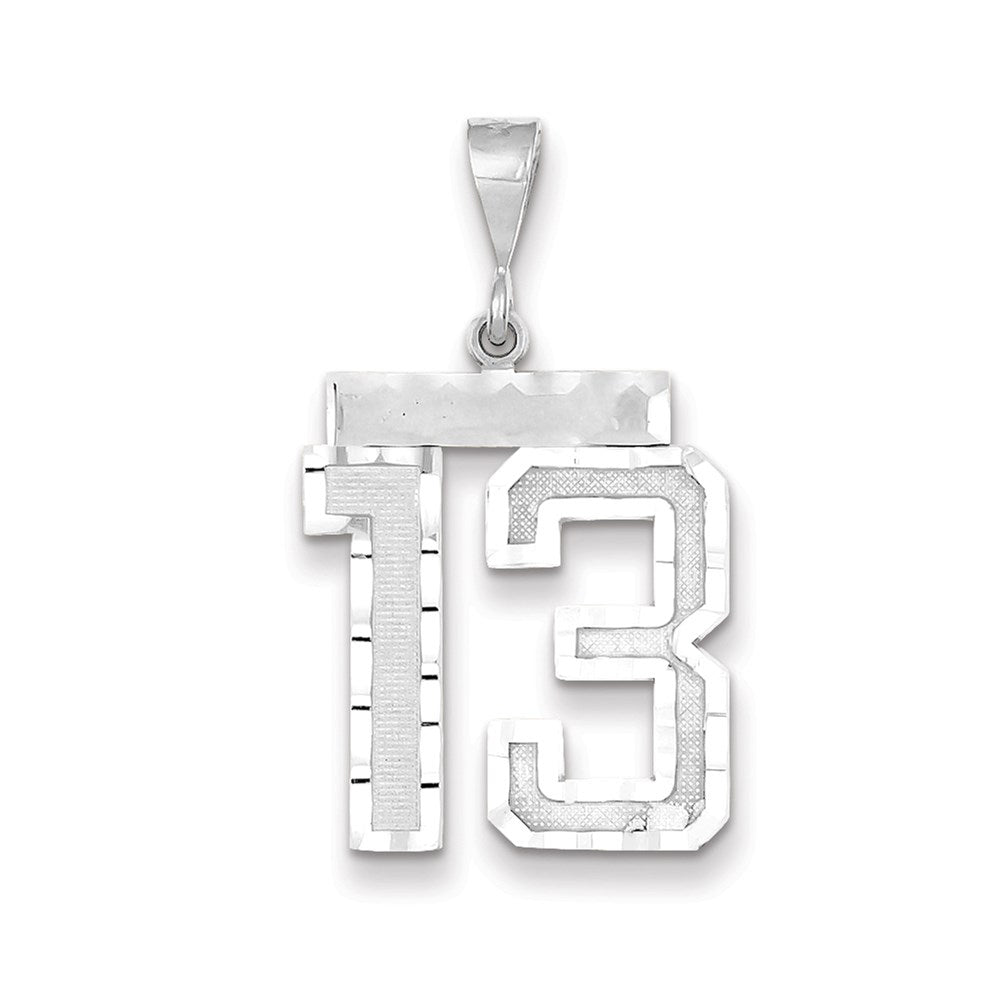 Million Charms 14K White Gold Themed Large Diamond-Cut Number 13 Charm