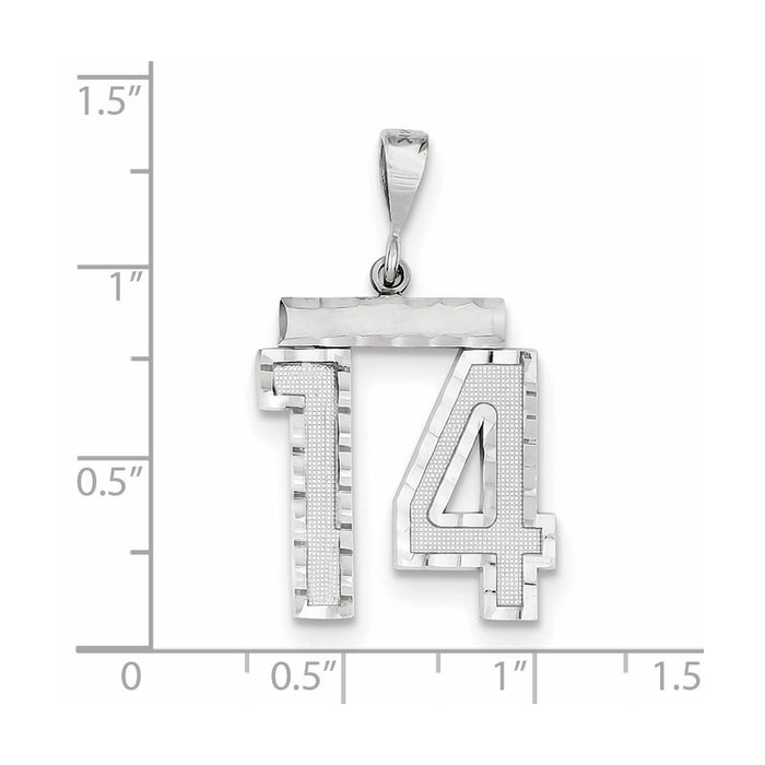 Million Charms 14K White Gold Themed Large Diamond-Cut Number 14 Charm