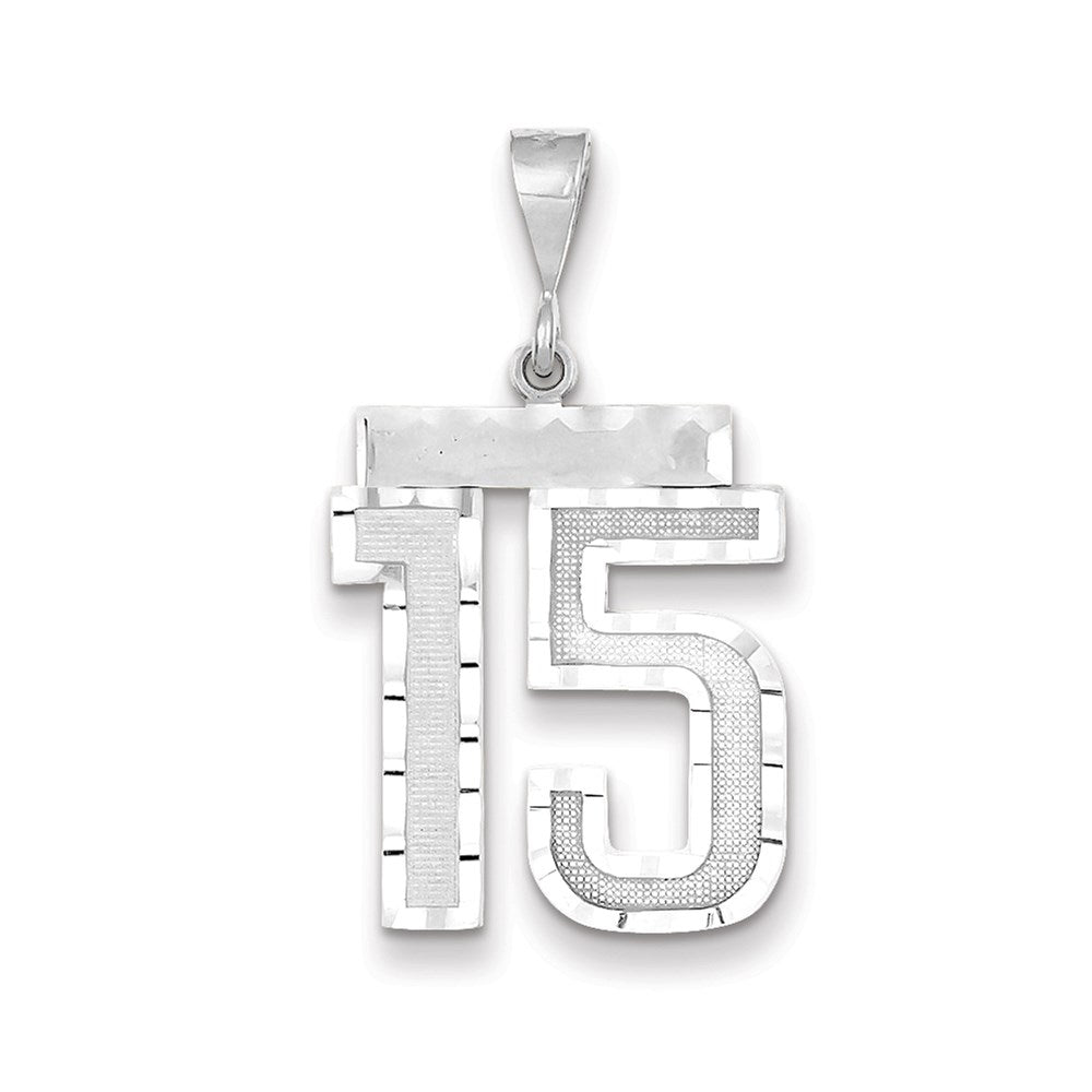 Million Charms 14K White Gold Themed Large Diamond-Cut Number 15 Charm