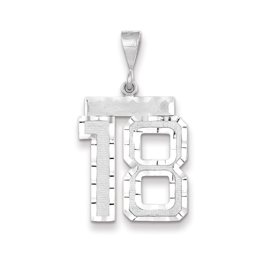Million Charms 14K White Gold Themed Large Diamond-Cut Number 18 Charm