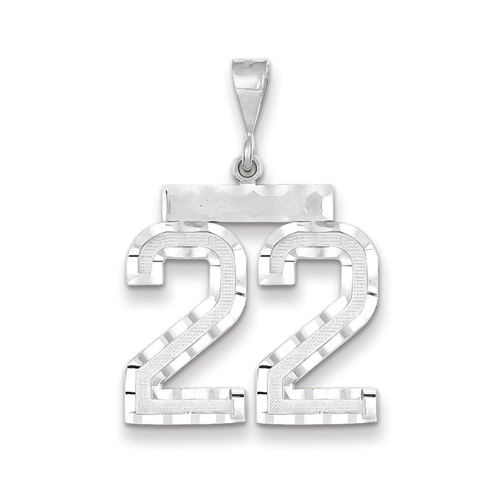 Million Charms 14K White Gold Themed Large Diamond-Cut Number 22 Charm