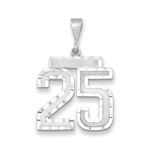 Dije grande número 25 de Million Charms con corte diamante en oro blanco de 14 quilates