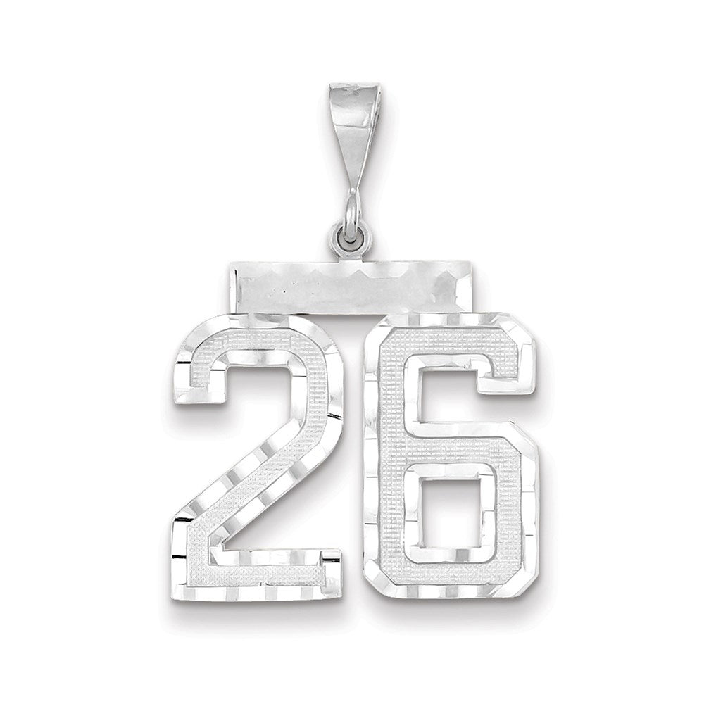 Million Charms 14K White Gold Themed Large Diamond-Cut Number 26 Charm