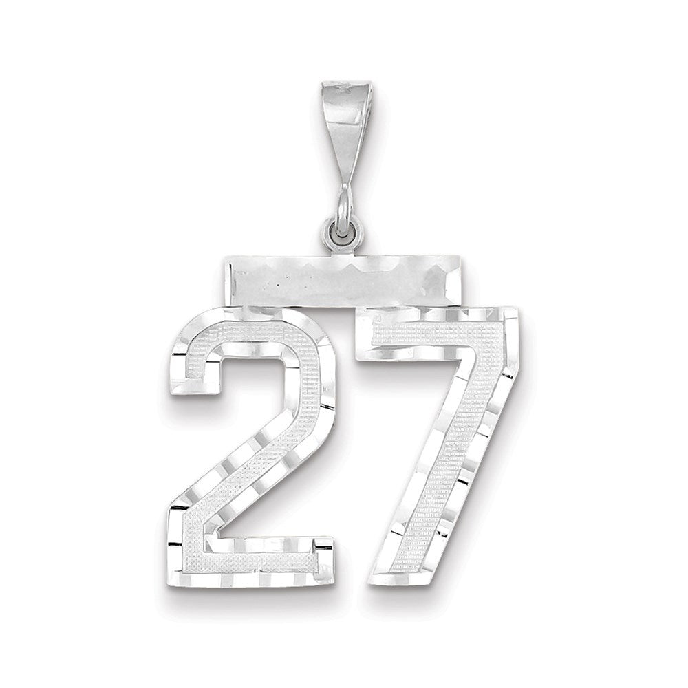 Million Charms 14K White Gold Themed Large Diamond-Cut Number 27 Charm