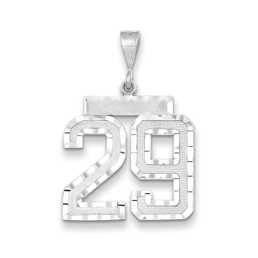 Million Charms 14K White Gold Themed Large Diamond-Cut Number 29 Charm