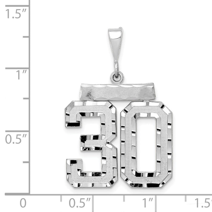 Million Charms 14K White Gold Themed Large Diamond-Cut Number 30 Charm