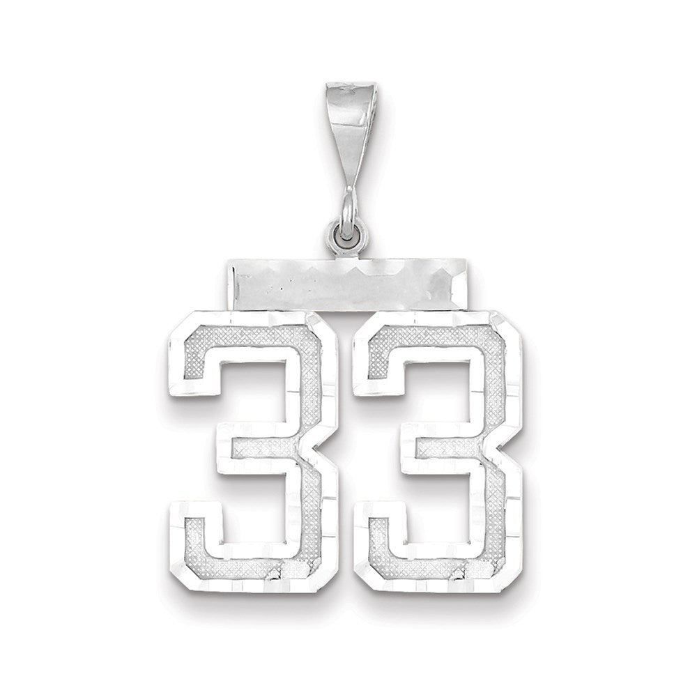 Million Charms 14K White Gold Themed Large Diamond-Cut Number 33 Charm