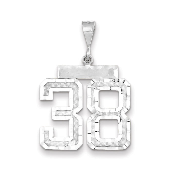 Million Charms 14K White Gold Themed Large Diamond-Cut Number 38 Charm