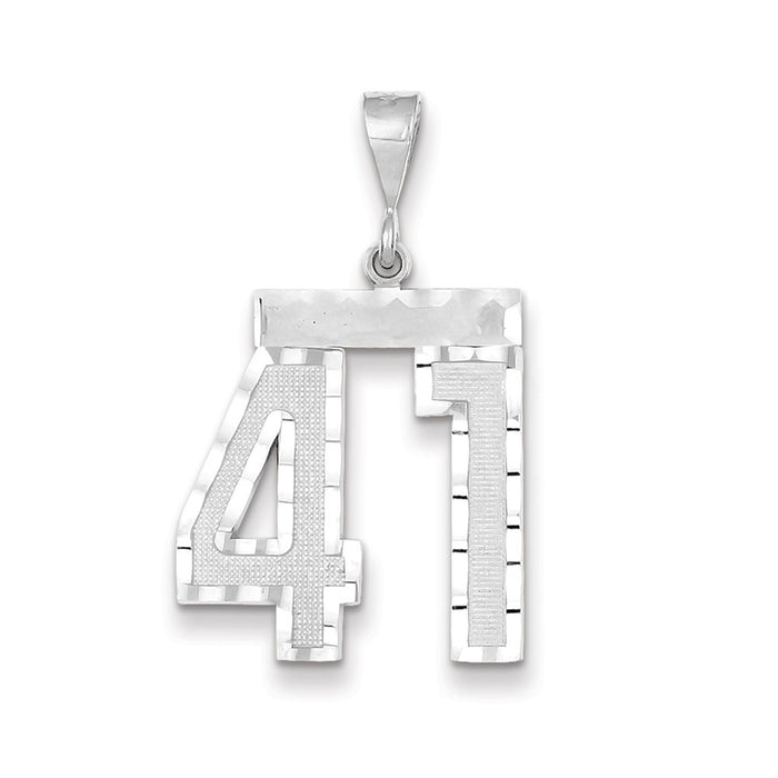 Million Charms 14K White Gold Themed Large Diamond-Cut Number 41 Charm