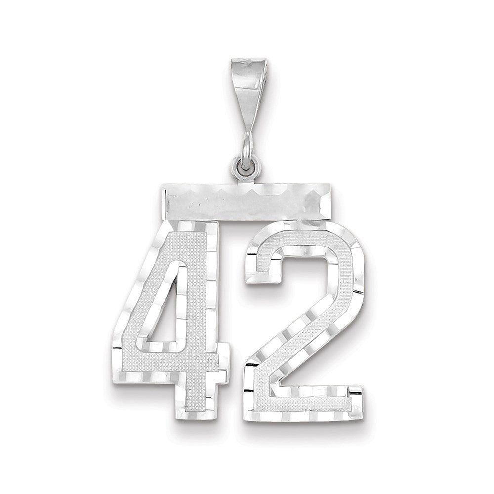 Million Charms 14K White Gold Themed Large Diamond-Cut Number 42 Charm