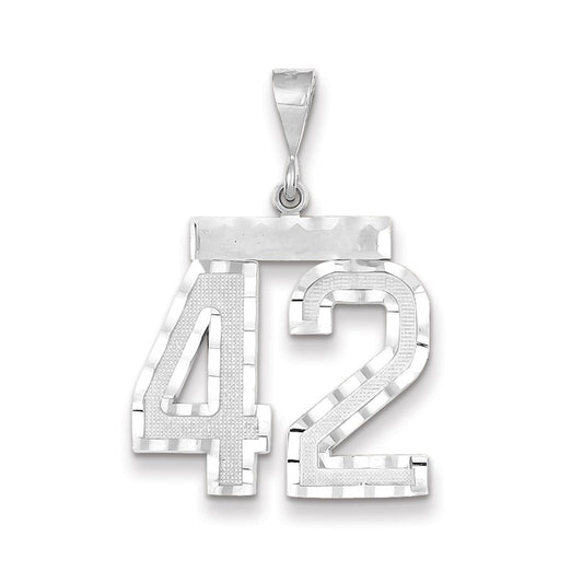 Million Charms 14K White Gold Themed Large Diamond-Cut Number 42 Charm