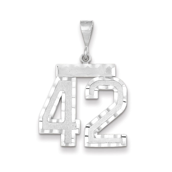 Million Charms 14K White Gold Themed Large Diamond-Cut Number 42 Charm