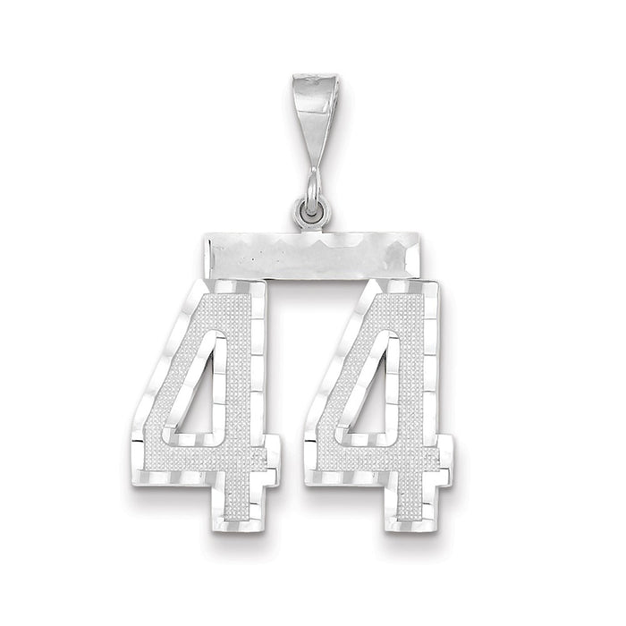 Million Charms 14K White Gold Themed Large Diamond-Cut Number 44 Charm