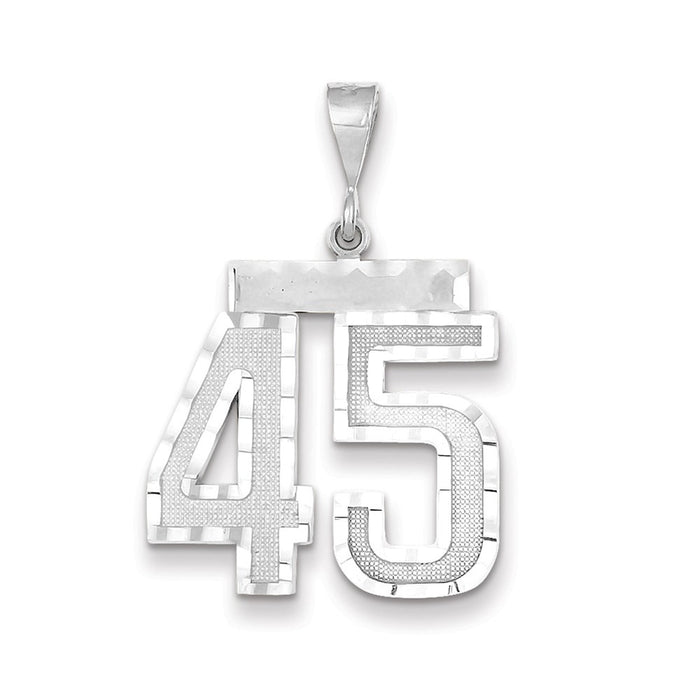 Million Charms 14K White Gold Themed Large Diamond-Cut Number 45 Charm