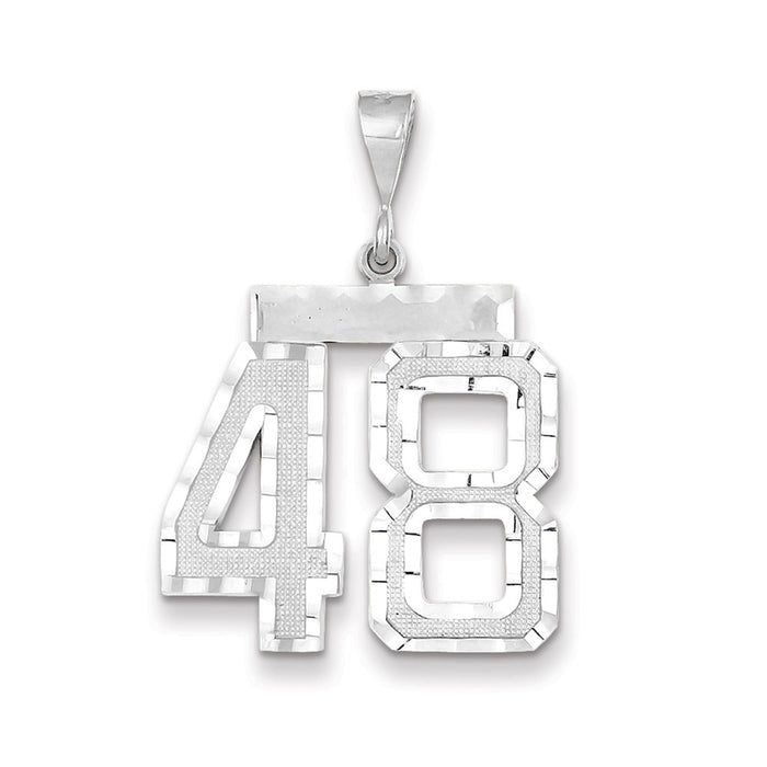 Million Charms 14K White Gold Themed Large Diamond-Cut Number 48 Charm