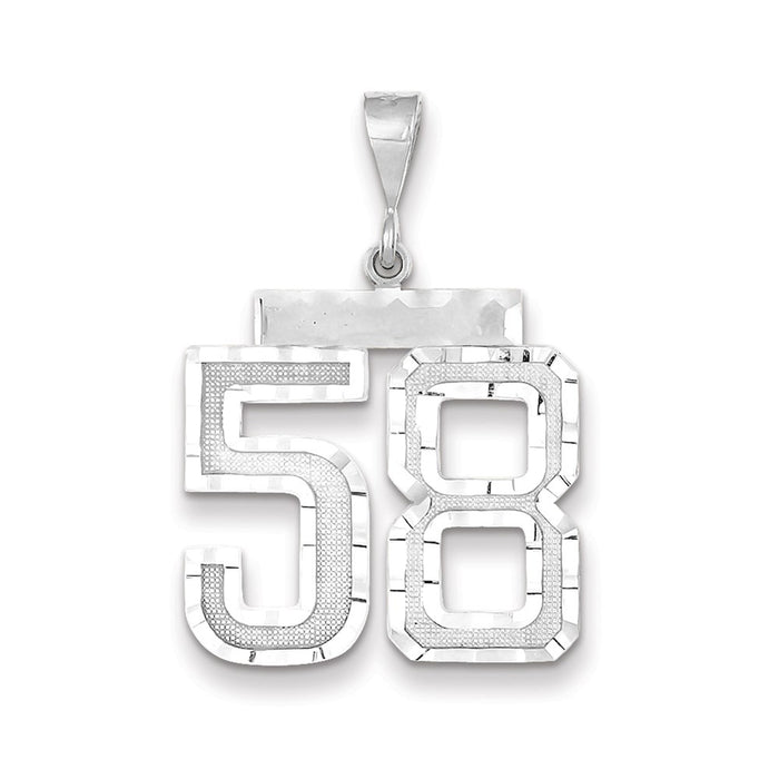 Million Charms 14K White Gold Themed Large Diamond-Cut Number 58 Charm