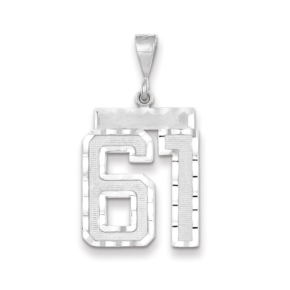 Million Charms 14K White Gold Themed Large Diamond-Cut Number 61 Charm