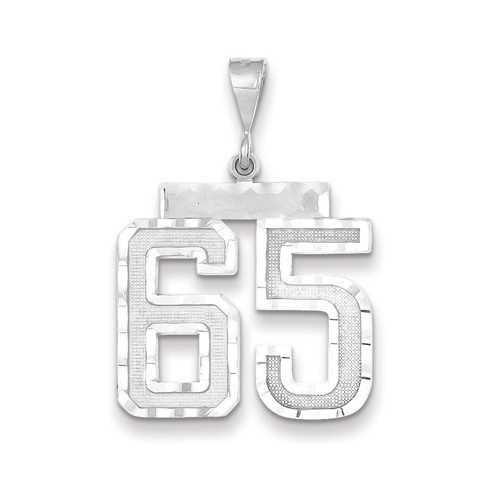 Million Charms 14K White Gold Themed Large Diamond-Cut Number 65 Charm