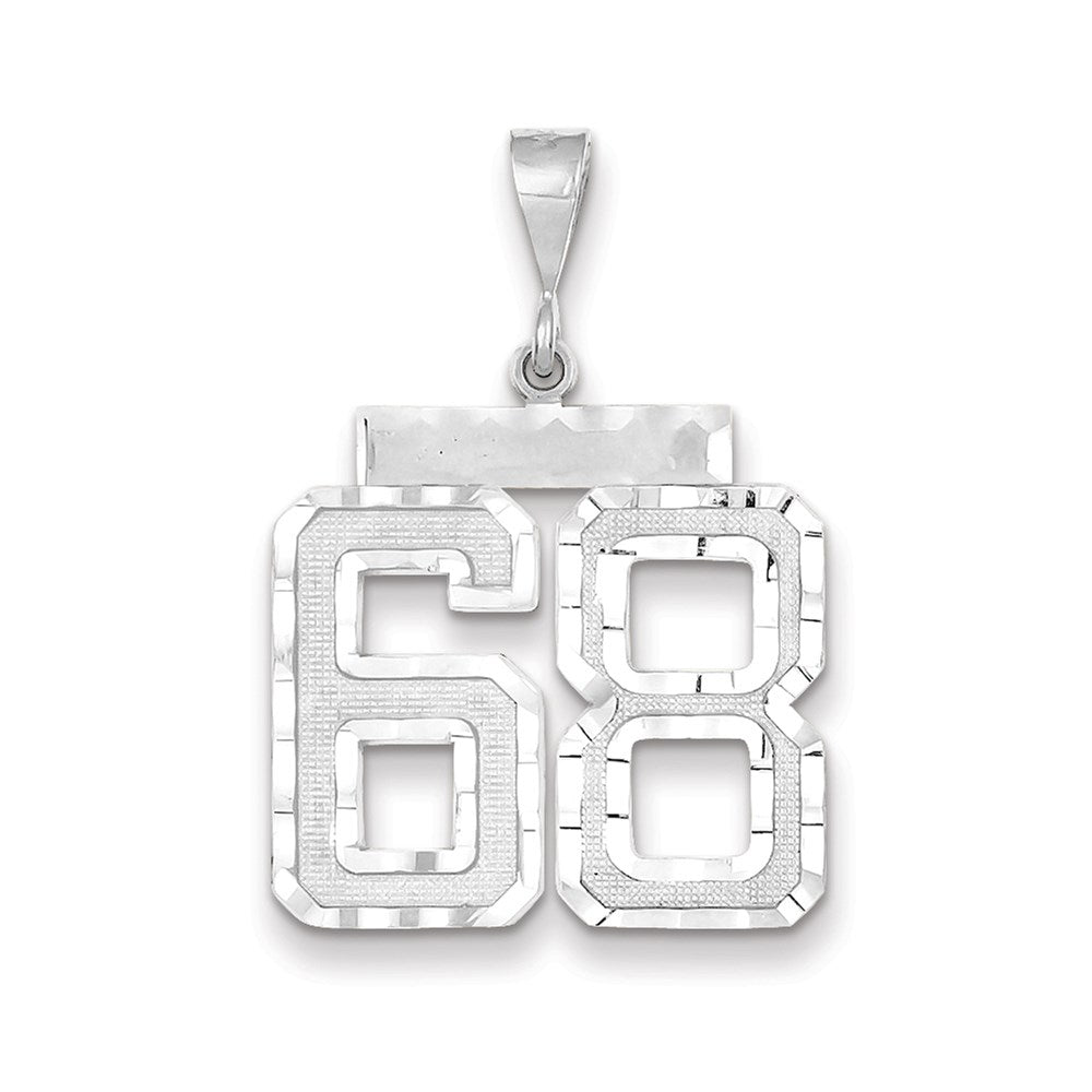 Million Charms 14K White Gold Themed Large Diamond-Cut Number 68 Charm