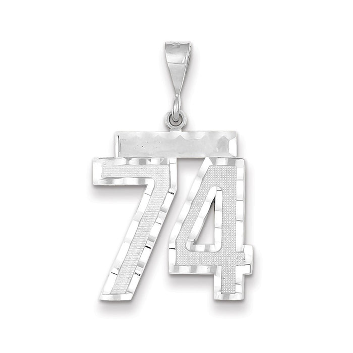 Million Charms 14K White Gold Themed Large Diamond-Cut Number 74 Charm