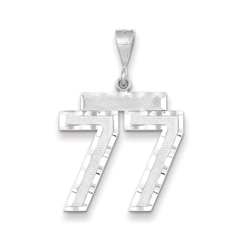 Million Charms 14K White Gold Themed Large Diamond-Cut Number 77 Charm