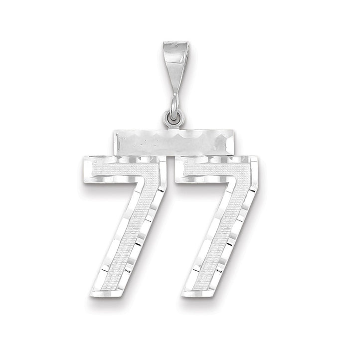 Million Charms 14K White Gold Themed Large Diamond-Cut Number 77 Charm