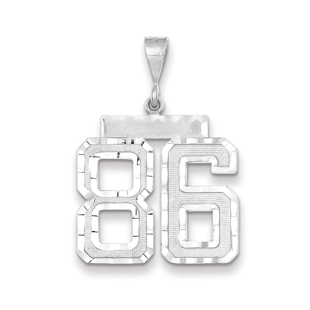 Million Charms 14K White Gold Themed Large Diamond-Cut Number 86 Charm