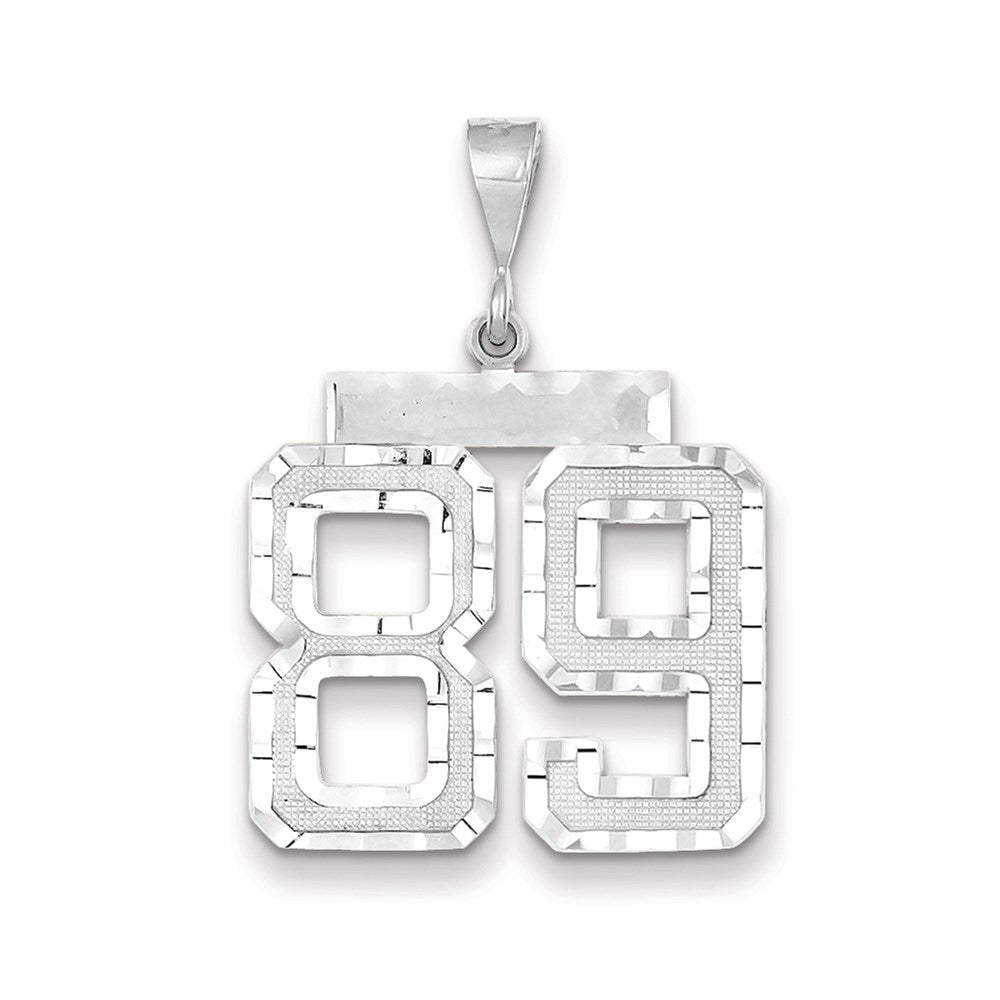 Million Charms 14K White Gold Themed Large Diamond-Cut Number 89 Charm