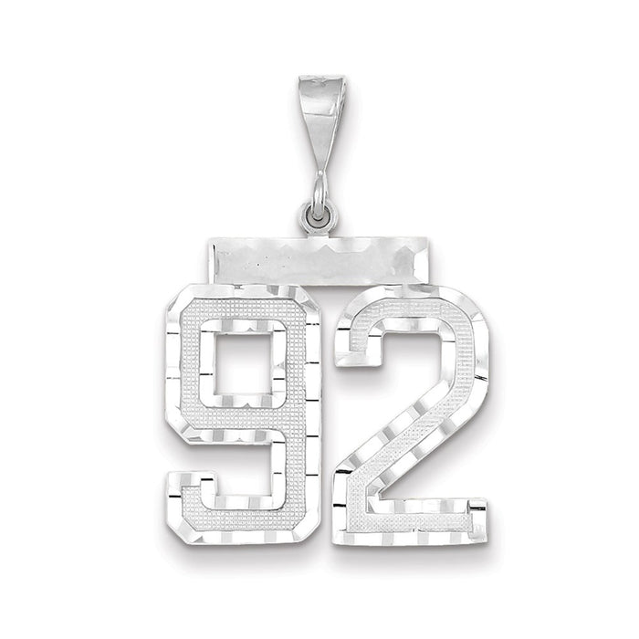 Million Charms 14K White Gold Themed Large Diamond-Cut Number 92 Charm