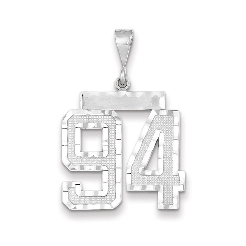 Million Charms 14K White Gold Themed Large Diamond-Cut Number 94 Charm