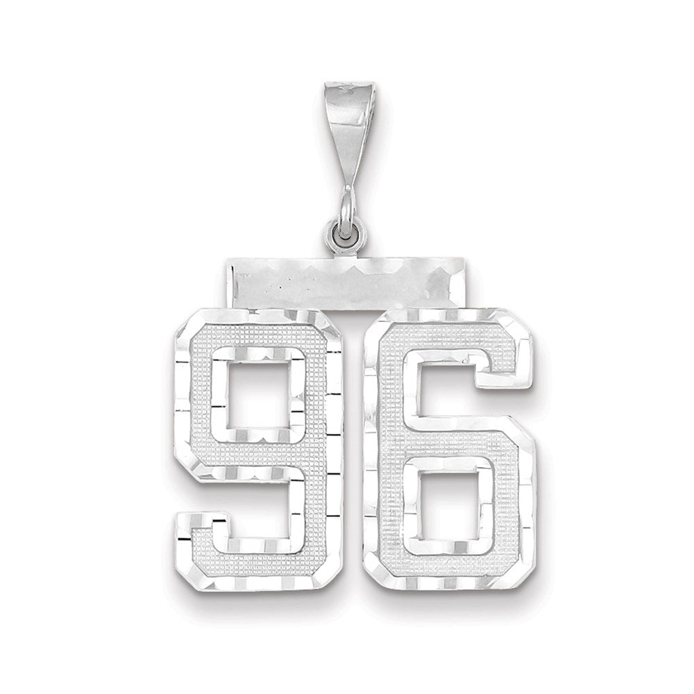Million Charms 14K White Gold Themed Large Diamond-Cut Number 96 Charm