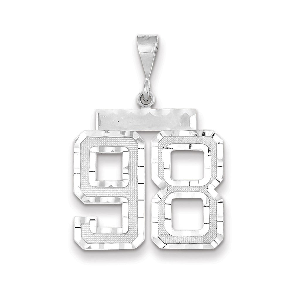 Million Charms 14K White Gold Themed Large Diamond-Cut Number 98 Charm