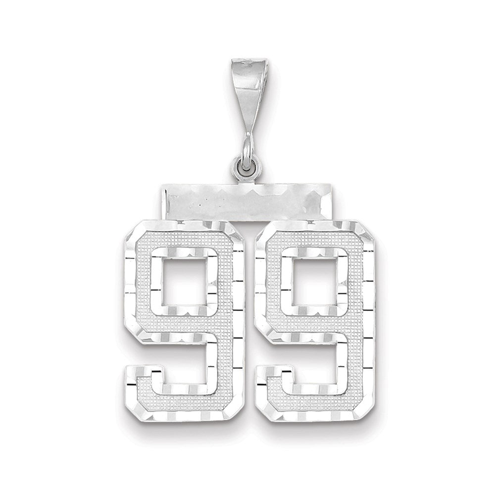 Million Charms 14K White Gold Themed Large Diamond-Cut Number 99 Charm