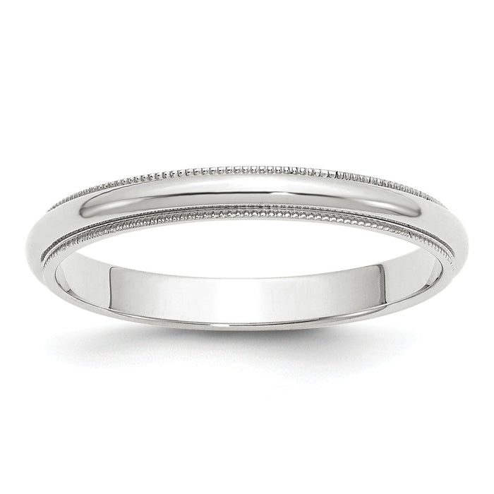 10k White Gold 3mm Milgrain Half Round Wedding Band Size 14