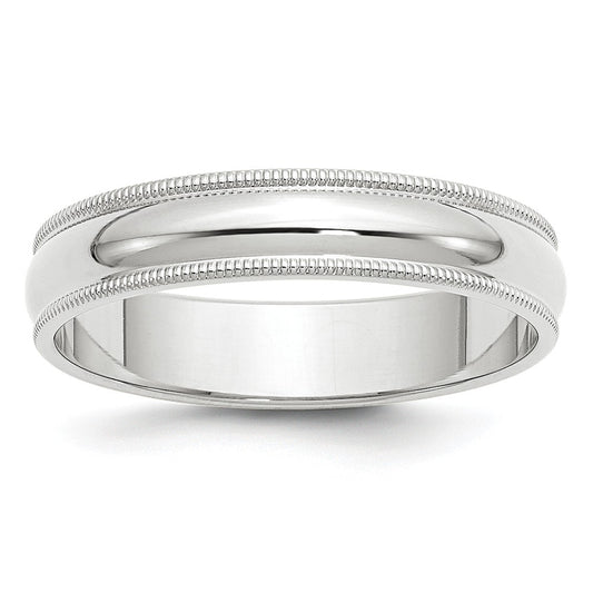 10k White Gold 5mm Milgrain Half Round Wedding Band Size 8.5