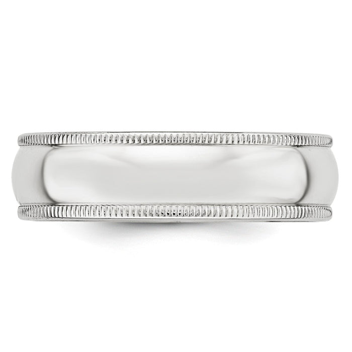 10k White Gold 6mm Milgrain Half Round Wedding Band Size 10.5