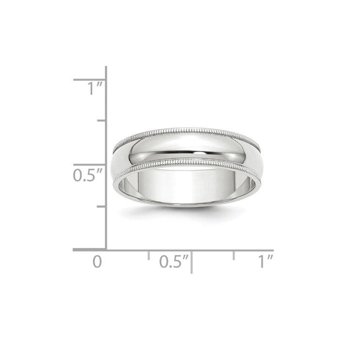 10k White Gold 6mm Milgrain Half Round Wedding Band Size 12.5